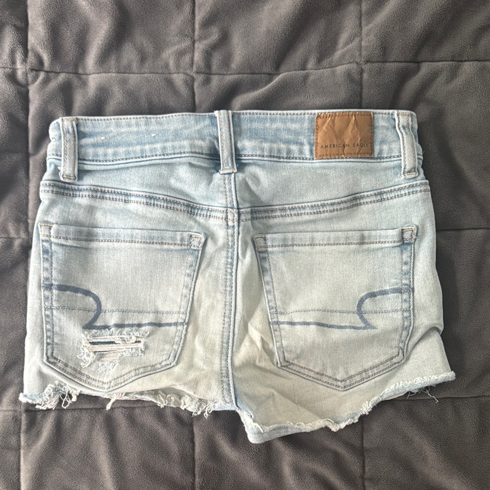 American Eagle Light Blue Distressed Jean Shorts - Picture 3 of 4
